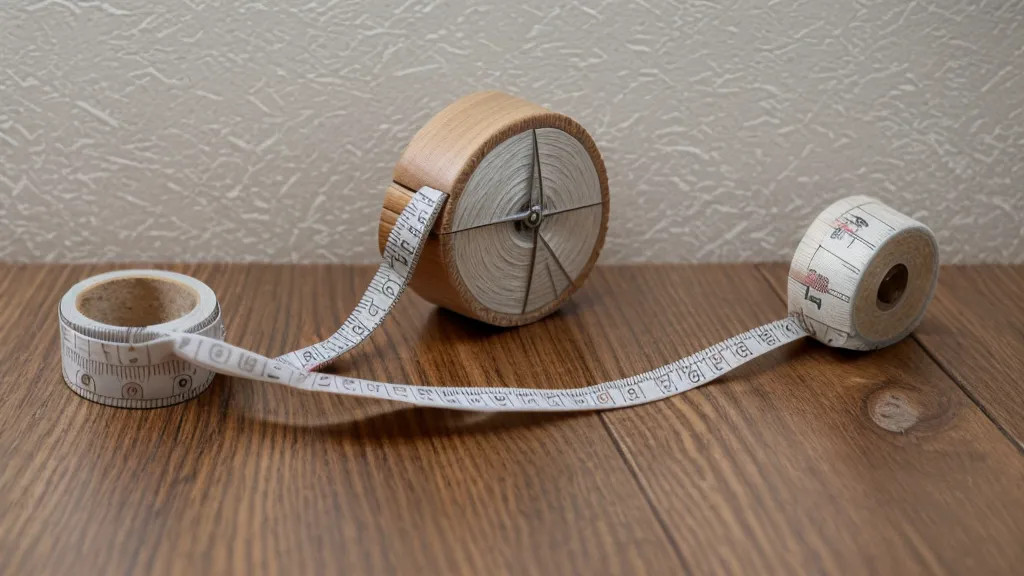 Cinta métrica y rollo de papel pintado preparados para decorar una pared